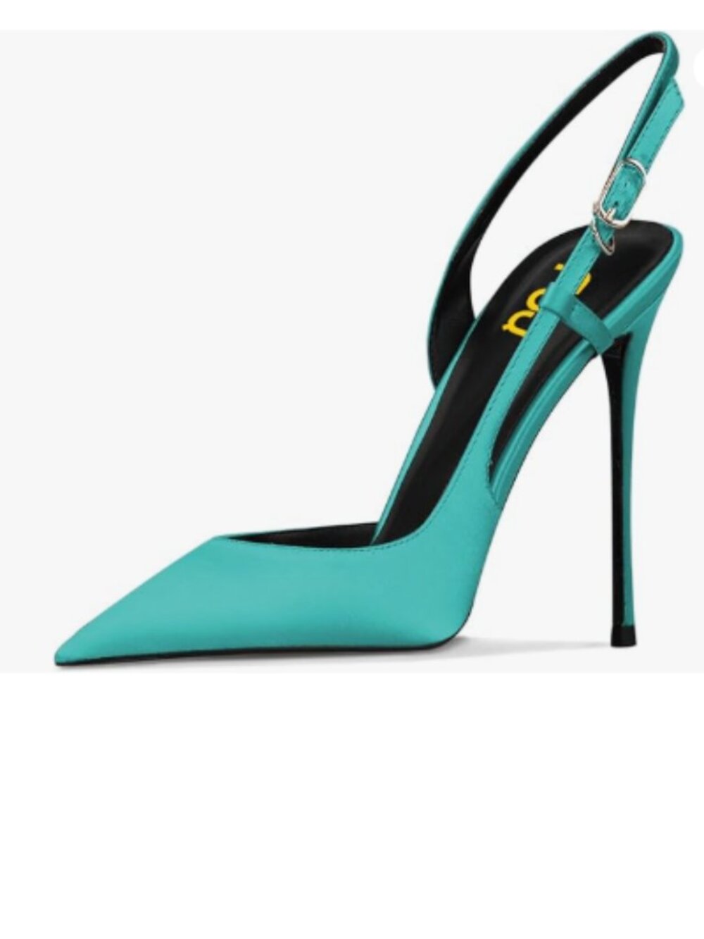 FSJ Sea-blue Satin Pointed Toe D'Orsay High Heel Slingback Pumps | Dress Shoes